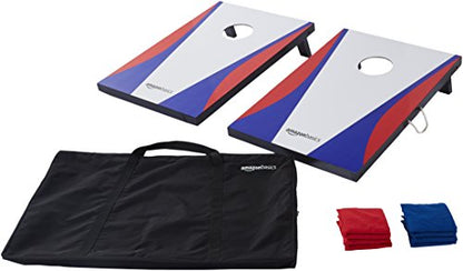 Amazon Basics Portable Cornhole Set, Outdoor Game Bean Bag Toss with Carrying Case, Blue/Red