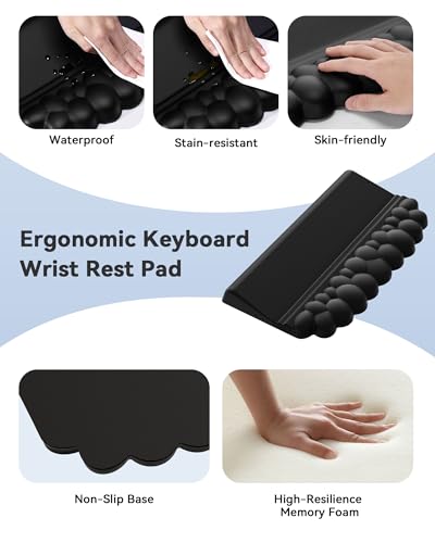 Cloud Wrist Rest for Keyboard and Mouse, Keyboard Riser Pad for Desktop | PU Leather, Non-slip, Ergonomic Angle Adjustable Arm Rest, Soft Wrist Support, Waterproof - color: Black