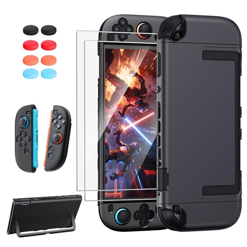 FYOUNG Upgrade Switch 2 Protective Case&Screen Protector Set,Dockable Cover | Hard Shell for Nintendo Switch 2 2025 Console Accessories,Travel-Friendly,Kickstand Cutouts(Black, for switch 2 7.9inch) - color: Black, size: for switch 2 7.9inch
