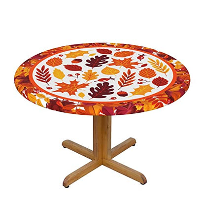Autumn Maple Leaves Round Tablecloth Elastic Fitted Table Cover Washable Elastic Edge Tablecloths for Kitchen Dining Party Fitted Table 40-44 inch - color: Maple Leaves S, size: 40" (Round)