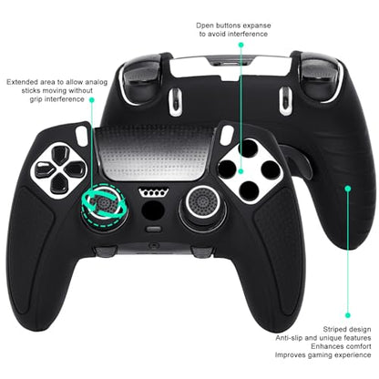 Black Anti-Slip Controller Skin,Studded Edition Protective Silicone Cover Skin Grips Compatible with ps5 dualsense Edge Controller and 6 PCS Thumb Grips Caps. - color: Black
