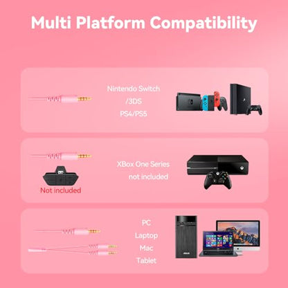 IMYB A88 Pink Gaming Headset with Mic for Ps5, Ps4, Pc Xbox One Series X/s | Stereo Wired Noise Cancelling Headphones with Microphone for Switch Computer, Laptop, Mac, Nintendo, Games (Pink)) - color: Pink