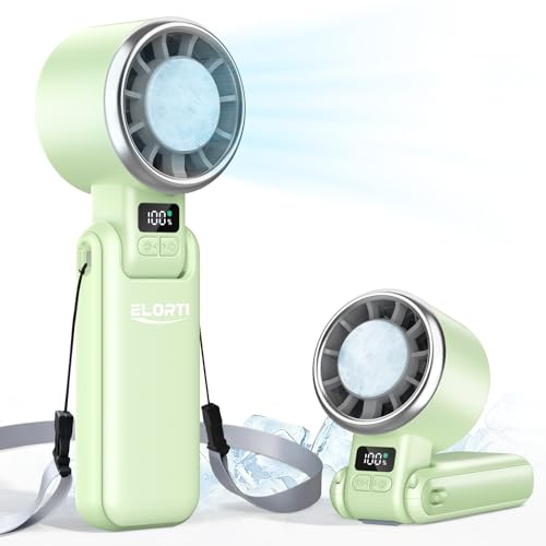 Portable Handheld Fan, USB Fan with Turbo & Ice Cooling, 5-Speed 4000mAh Rechargeable, 3-in-1 Mini Electric Fan, Lightweight & Compact for Outdoor, Camping, for Men & Women -Green - color: Green