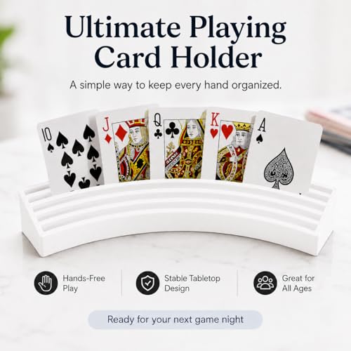 Playing Card Holder Stand – Hands-Free Card Organizer for Board Games | Multi-Tier Slot Design | Freestanding Tabletop Display Rack for Poker Night, Family Game Night & - color: White