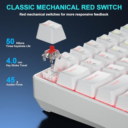 BlueFinger 60% Mechanical Gaming Keyboard and Mouse Combo - RGB Rainbow Backlit 61 Keys Red Switch Keyboard & 4 DPI LED Gaming Mouse, USB Wired Set for PC Laptop Xbox PS4 PS5, White - color: White