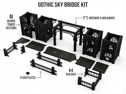 Gothic Sector Terrain Set: 28mm Scale Buildings & Scatter Terrain for 2000-Point Competitive 40k Games (Gothic Sky Bridge) - style: Gothic Sky Bridge