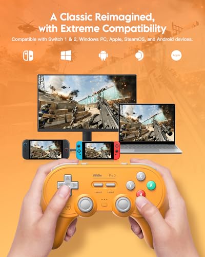 8Bitdo Pro 3 Bluetooth Controller (Yellow) - TMR Joysticks | For Switch/Switch 2, Windows/Apple/Android, Swappable ABXY Buttons, Pro Back Buttons, Hall Effect Triggers, Charging Dock - color: Yellow, size: Pro 3