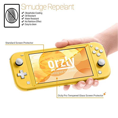 Orzly Green Comfort Grip Case, Thumb Grips, & 4 Pack of Glass Screen Protectors for Switch Lite - Bundle