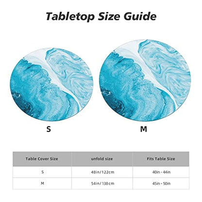 Famame Abstract Blue Marble Fitted Round Tablecloth Waterproof Table Cloth with Elastic Edge Wipe Clean Table Covers for Indoor Outdoor Fits 45"-50", Medium - color: Abstract Blue Marble