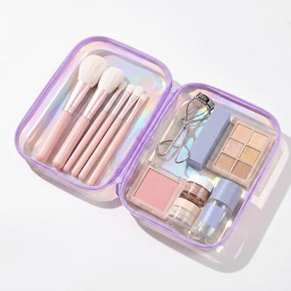 Clear Hard Shell Organizer Cases, 2 Pack | Iridescent PET shell with water-resistant, scratch-resistant surface for travel, toiletries, electronics and daily essentials - color: Purple2