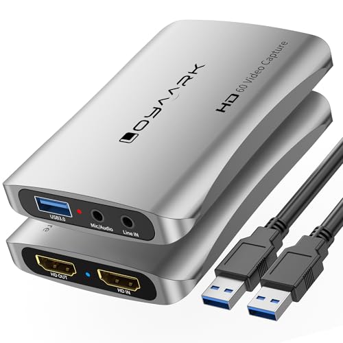 USB 3.0 Audio Video Capture Card with Microphone 4K60HZ HD Loop Output, 2K30fbs 1080p 60fps Video Recorder for Streaming Video Game Capture for Cell Phones/DSLR Cameras / PS5/Switch2 / Xbox/PC
