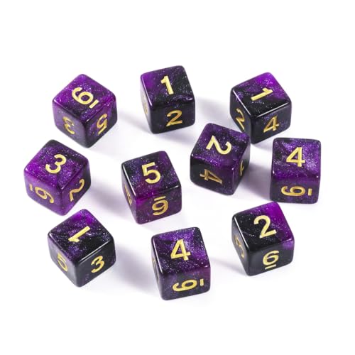 10 Pieces Polyhedral Dice Set D6 Dice 16mm Acrylic 6 Sided Dice Game Dice for Dungeons and Dragons RPG MTG DND Dice Table Games (Starry Purple Black) - color: Starry Purple Black