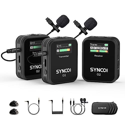 SYNCO G2(A2) Wireless Lavalier Microphone for Camera Phone Camcorder | 48KHz 24Bit Camera Mic for Podcast Streaming Interview Vlogging YouTube Video, 656ft Lav Mic for with Upgraded Safety Channel - color: Black, size: Standard (No onboard recording)