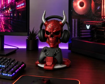 Gaming Headphone & Controller Stand Skull Design – Desk Organizer for Game Controllers & Headsets – 3D Printed Gamer Decor Gift