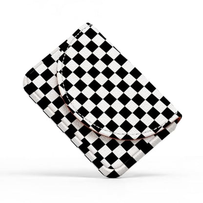 Business Card Holder，PU Leather Business Card Case for Purse，Pocket Travel Name Card Case Holder Wallet for Men Gift，Portable Magnetic Business Card Carrier Black and White Checkered - color: Black and White Checkered