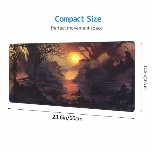 XXL Gaming Mouse Pad 23.6x11.8 inch, Nightfall Lone Warrior Anime Theme Desk Mat, Twilight Ashes Scene Large Mousepad,Fantasy Artistic Keyboard Mouse Mat (Twilight Embers) - color: Twilight Embers
