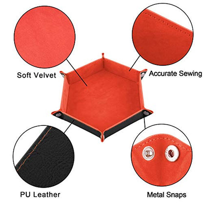 SIQUK 4 Pieces Dice Tray Hexagon Dice Rolling Holder Folding PU Leather Dice Trays for Dice Games Like RPG, DND and Other Table Games (Royal Blue, Orange, Camel and Black) - color: Royalblue, Orange, Camel and Black
