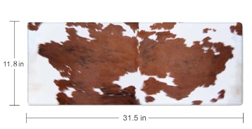 Brown Cowhide Print Gaming Mouse Pad, Extended Large Mouse Mat Desk Pad, Big Computer Keyboard Desk Pad, Stitched Edges Mousepad, 3mm Thick Long Non-Slip Rubber Base Mice Pad, 31.5 X 11.8 Inch - color: Brown Cowhide Print