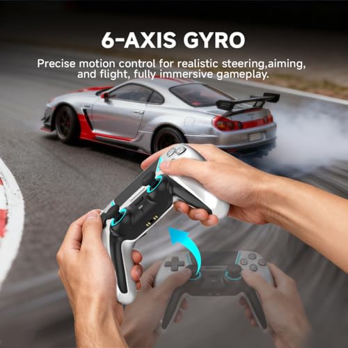 ASRVA Chrome Silver Wireless Pro Controller for PS5 4 Back Buttons,Hall Effect No-Drift Joystick,Micro-Switch ABXY,6-Axis Gyro,Macro,1000mAh Battery,RGB,Compatible with PS5/PC/Mobile - color: Chrome Silver