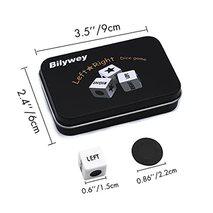 Bilywey Left Right Center Dice Game Set with 3 Dices + 36 Black Chips (Black) - color: Black