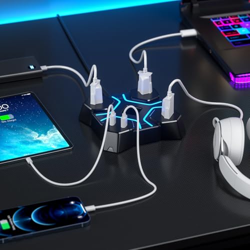 KDD Headphone Stand with USB Charger, Controller Stand for Desk, Headphone Holder with 2 USB Charging Ports and 3 AC Outlets, Accessories for Desktop(Black)