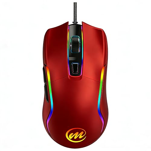 memzuoix Wired Gaming Mouse with RGB - 6 Adjustable DPI up to 12800, 6 Buttons, 12 Lighting Modes, Ergonomic Design with Anti-Slip Rubber Wheel, 5.6ft Braided Cable for PC/Mac/Windows - Red - color: red