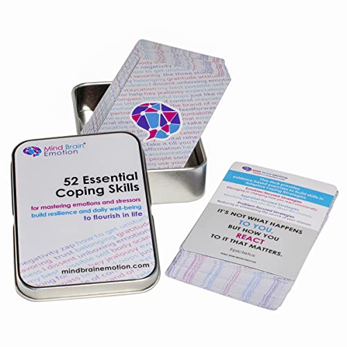 Mind Brain Emotion 52 Essential Coping Skills Cards - Self Care Exercises for Stress and Social Anxiety Relief - Resilience, Emotional Agility, Confidence Therapy Games for Teens, Adults - style: Coping Skills