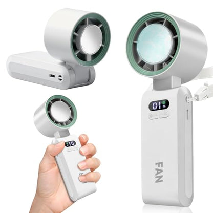 zxbaers Portable Handheld Turbo Fan with Ice Cooling, Rechargeable Hand Held Fan, Up to 199 Gears, 20000 RPM, Handheld AC Fan with Cold Air, for Travel, Outdoor, Camping, Hiking, Beach Vacation