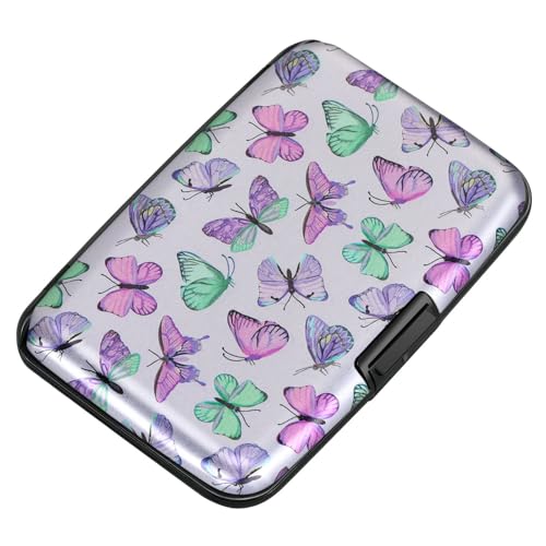 Mini RFID Aluminum Wallet Credit Cards Holder Business Card Case Metal ID Case for Men Women(Colorful Butterflies) - color: Colorful Butterflies