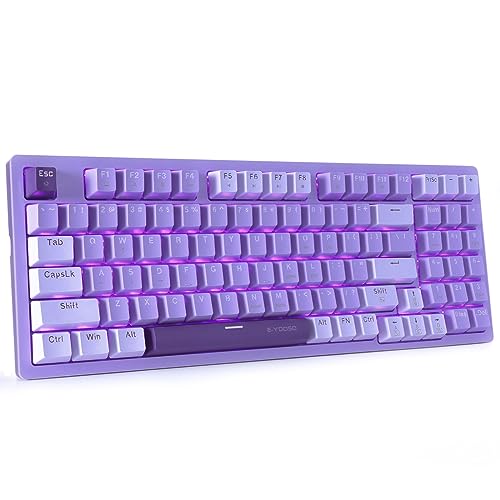 HUO JI Mechanical Gaming Keyboard USB Wired Compact with Number Pad | Purple Led Backlit, Red Switch, Detachable Type C Cable, 94 Keys for PC/Computer/Laptop, Purple and White - color: Red Switch