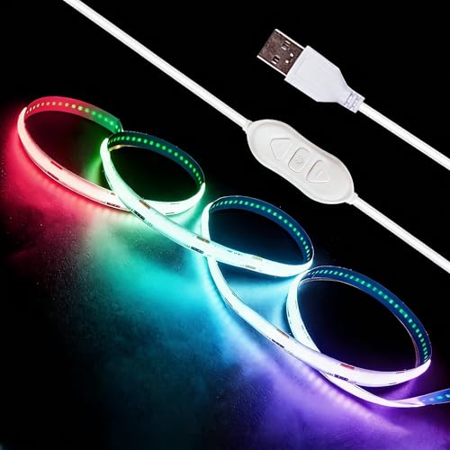 5V USB LED Strip Lights, 3.28FT 3Key COB Light Strip RGB, Short LED Strip Light, Flexible Bright 5V Led Strip for Under Cabinet, Kitchen, TV Backlight, Shelves, Displays and TV Lights - color: RGB (Red, Green, Blue), size: 3.28FT