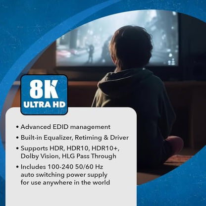 OREI 8K HDMI Splitter 1 in 4 Out, 1 x 4 Duplicate/Mirro Screen with Audio Extractor UltraHD Supports Upto 4K @ 120Hz IR EDID HDCP 2.3 for PS5, Xbox, NVIDIA (BK-104A) | OREI 8K HDMI Splitter 1 in 4 Out, Downscaler & Audio Extractor Up to 8K@60Hz 4:2:0. 1x4