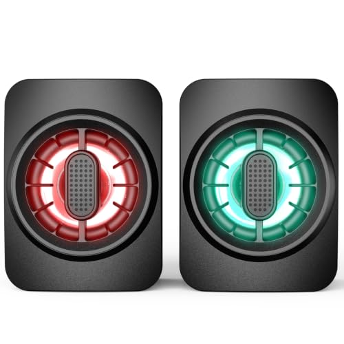 OFFSIR Computer Speakers,RGB PC Speakers, USB Powered 3.5mm Aux Speaker for Desktop, PC, Laptop, Tablet - Small Computer Speakers | Clear Sound & 7-Color Dynamic Lighting