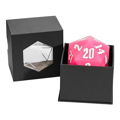 55mm Silicone D20 DND Dice, Large D20 Single 20 Sided Dice | Glow-in-the-Dark D20 Giant Dice with Gift Box for Dungeons and Dragons RPG Bar Pub Club Party Games (Pink/White) - color: Pink/White