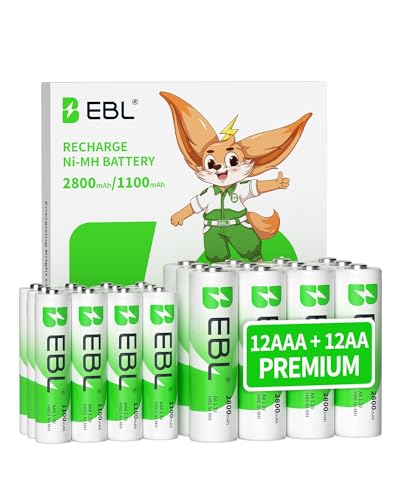 EBL 24 Sets AA AAA Batteries Combo with 12 AA 2800mAh & 12 AAA 1100mAh | Mercury-Free, 1200 Cycles 1.2V Rechargeable Batteries Ni-MH, Precharged & Ready to use, ideal for All Devices - size: 24 Piece Assortment