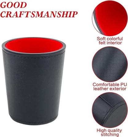 Leather Dice Cup, Quite Felt-Lined Interior, 6 Shaker Cups and 30 Dot Dices, one Carry Bag (Black and Red) - color: Black and Red
