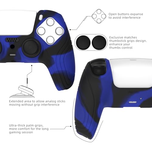 eXtremeRate PlayVital Samurai Edition Anti-Slip Controller Silicone Skin for ps5, Ergonomic Rubber Protective Case for ps5 Controller with Thumb Stick Caps - Blue & Black - color: Blue & Black