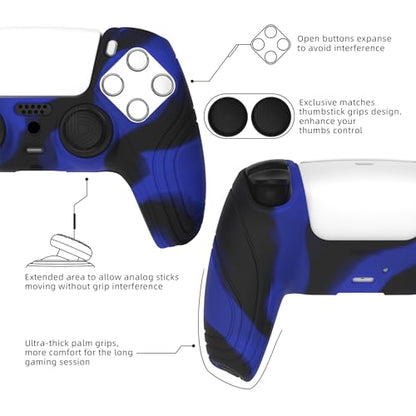 eXtremeRate PlayVital Samurai Edition Anti-Slip Controller Silicone Skin for ps5, Ergonomic Rubber Protective Case for ps5 Controller with Thumb Stick Caps - Blue & Black - color: Blue & Black