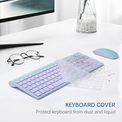 Wireless Keyboard and Mouse Ultra Slim Combo, TopMate 2.4G Silent Compact USB 2400DPI Mouse and Scissor Switch Keyboard Set with Cover, Batteries Included, for PC/Laptop/Windows/Mac - Blue Purple - color: Blue Purple