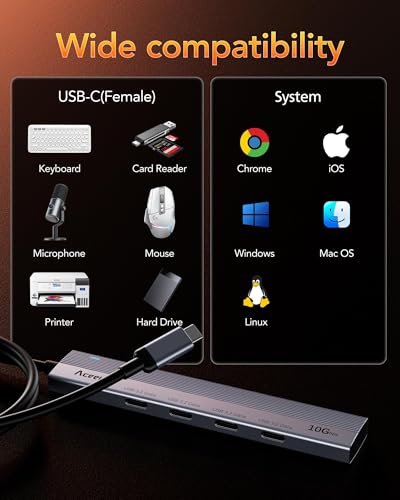 Aceele USB C Hub 10Gbps, 4 Port USB 3.2 Gen 2 Hub, USBC to USB-C Hub with 60cm/2ft Long Extension Cable, USBC Adapter Data Hub for MacBook Pro, MacBook, Samsung Chromebook and More - style: 60cm (4C)