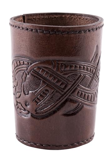Ulfberth - Viking dice Cup with Embossed Motif - Genuine Leather - Medieval Leather Cup with Engraving (Jelling Style, Brown) - color: Jelling Style, Brown