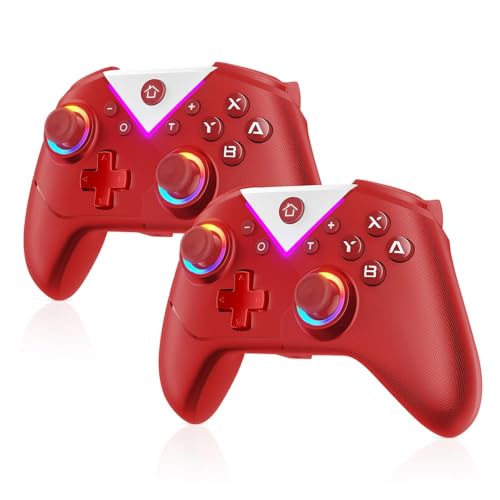 Dinosoo Wireless Pro Controller for Nintendo Switch/Lite/OLED/Switch 2/PC, 2 pack, Dual Vibration/Turbo/Ergonomic - color: Red
