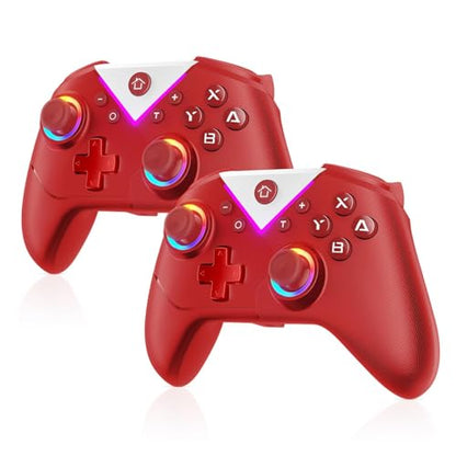 Dinosoo Wireless Pro Controller for Nintendo Switch/Lite/OLED/Switch 2/PC, 2 pack, Dual Vibration/Turbo/Ergonomic - color: Red