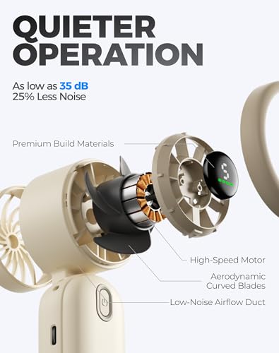 Diveblues Mini Handheld Fan, 30ft/s Portable Turbo Fan [12H Max Cooling], 4000mAh Personal Fan with LED Display, 3-in-1 Hand Held/Neck/Desk Fan for Travel, Cruise, Disney Essentials - color: Vanilla Cream