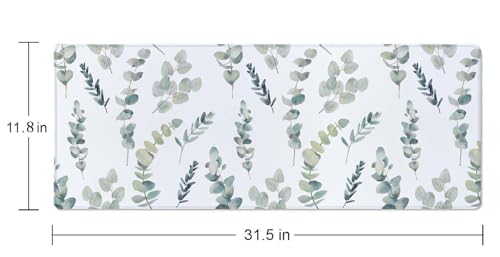 Gaming Large Mouse Pad with Stitched Edges, Watercolor Eucalyptus Branches Pattern Desk Mat, Extended Keyboard Pad, Non-Slip Rubber Base Desk Pad for Keyboard and Mouse, 31.5X11.8 inch - color: Watercolor Eucalyptus Branches Pattern
