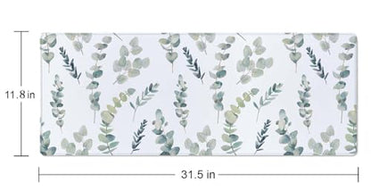 Gaming Large Mouse Pad with Stitched Edges, Watercolor Eucalyptus Branches Pattern Desk Mat, Extended Keyboard Pad, Non-Slip Rubber Base Desk Pad for Keyboard and Mouse, 31.5X11.8 inch - color: Watercolor Eucalyptus Branches Pattern