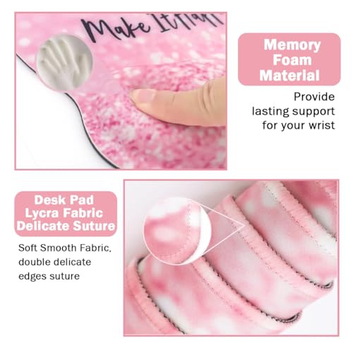 4-in-1 Gaming Mouse Pad Wrist Support Set，Desk Pad + Mouse Pad with Wrist Rest + Keyboard Wrist Rest + Coaster, Ergonomic Design for Home Office Study Game - Pink Stay Positive - color: 4 Pcs Pink Stay Positive