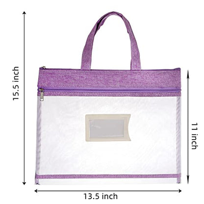 AVLA 4 Pack Student Book Pouches, A4 Mesh Zipper Bag with Handle, File Document Puzzle Bag with Name Card Pocket for Organizing Storage Board Games, School Office Appliances, Convenient to Carry