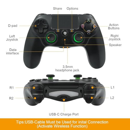 citnh Wireless Controller for PS-4/Pro/Slim 2-pack Purple/Green | 800mAh Battery, 6-Axis Gyro, 3.5mm Audio Jack and Speaker, Hall-Effect Joysticks