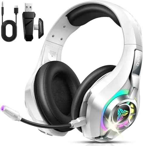 2.4GHz Wireless Gaming Headsets for PS5/PS4/Switch, New RGB Bluetooth 5.4 Noise Cancelling Gaming Headphones with 7.1 Surround Sound, 40mm Drivers, 276g Ultraligero, Memory Foam, 40Hrs Audífonos Gamer - color: White